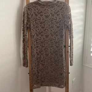 Long sleeve lace camel color dress